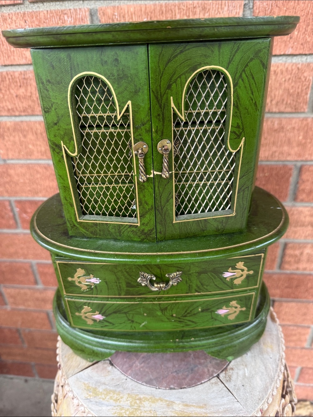 💚🧡French Provisional Jewelry Box and Music Box Green and Gold💚🧡